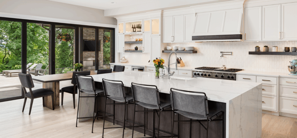 Bright and airy kitchen with spotless finishes after expert residential cleaning.