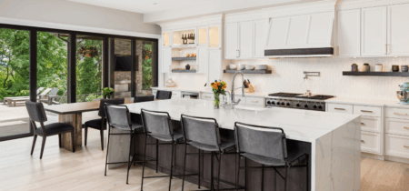 Bright and airy kitchen with spotless finishes after expert residential cleaning.